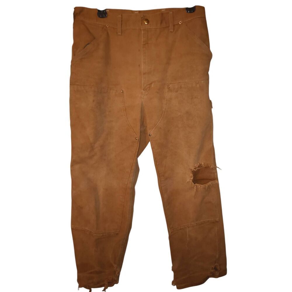 Vintage USA Carhartt Double-Knee Work Pants, "Carhartt Brown" 34" X 30" Frayed